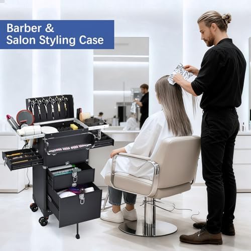 Yueieoun Salon Cart with 4 Drawers, Hair Stylist Cart with Wheels Portable Salon Station with Worktop Tray, Rolling Makeup Train Case Cosmetology Case for Barbering or Hairstyling Service - Image 2