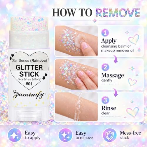 Rainbow White Hair Glitter Stick for Kids,Halloween Mermaid Costume Body Face Glitter, Singer Concert Cosplay Glitter Makeup,Waterproof Sequins Rave Outfit for Women,Mardi Gras Accessories - Image 6