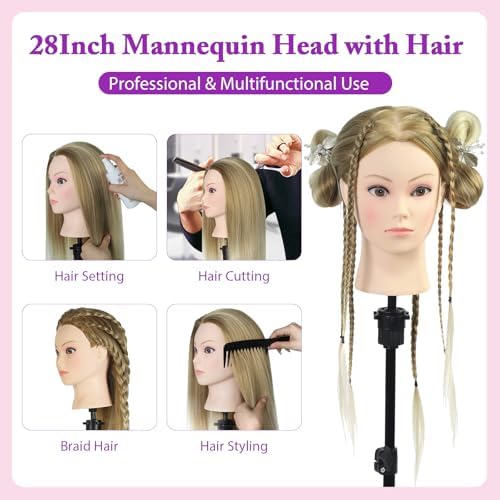 28" Mannequin Head with Hair with Tripod Stand - Image 2