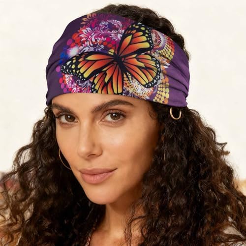 Olbye Wide Boho Headbands Floral Stretch Head Wraps Turban Knotted Yoga Hairbands Workout Hair Accessories for Women 4Pcs (Butterfly, 9.4 * 5.9'') - Image 4