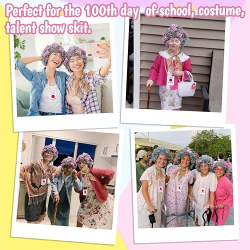 Old Lady Costume for Kid Women,Old Lady Wig for 100 Days of School - Image 6