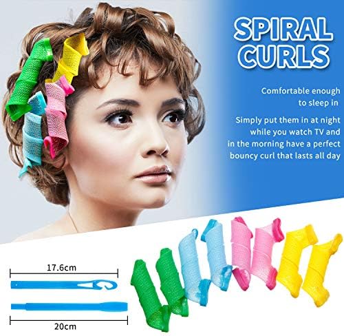 WILLBOND 28 Pieces Heatless Curlers No Heat Spiral Curls Hair Curlers Styling Kit with 2 Pieces Styling Hooks for Most Kinds of Hairstyles (Assorted Color, 15 cm) - Image 5