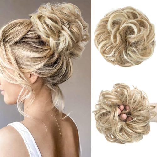 CJL HAIR Large Messy Bun Hair Piece Wavy Curly Scrunchies Synthetic Chignon Ponytail Hair Extensions Thick Updo Hairpieces for Women Dirty Blonde by CJLHAIR