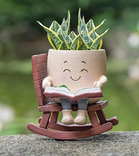Rocking Chair Smiley Face Planter with Drainage Hole, Cute Plant Pots for Indoor Outdoor Plants,Unique Flower Pot for Succulents, Gift for Mother's Day, Birthday, Christmas - Image 3