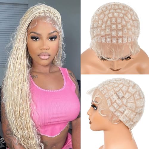 Braided Wig Cap With Human Baby Hair Crochet Wig Cap For Crochet Braids Hair Glueless Double Full Hd Lace Wig Caps For Black Women(#613 Blonde,123 Sections) by SunteficHair