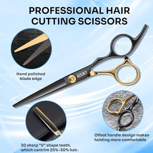 AULikY Hair Cutting Scissors Shears Kits, 15 Pcs Professional Stainless Steel Hairdressing Shears Set Thinning Scissors for Barber/Salon/Home/Men/Women/Kids/Adults - Image 2