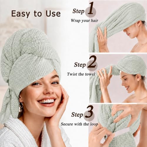Large Microfiber Hair Wrap Towel for Women, Quick-Dry (Sage Green) - Image 2