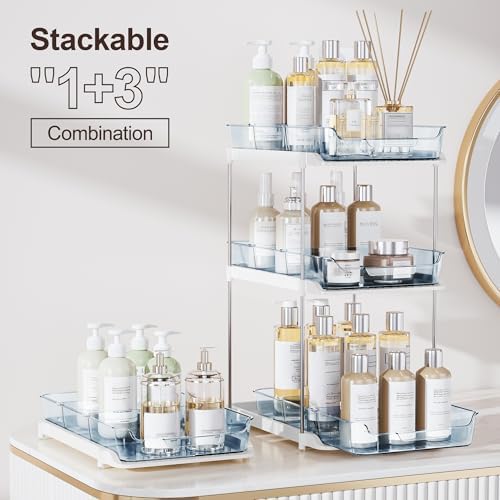 Delamu 2-Tier Multi-Purpose Bathroom Under Sink Organizers and Storage, Stackable Kitchen Pantry Organization, Pull Out Medicine Cabinet Organizer with Movable Dividers, Blue, 4 Pack - Image 3