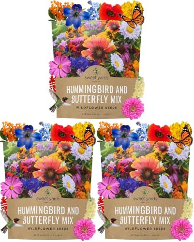 Wildflower Seeds Butterfly and Humming Bird Mix - Large 1 Ounce Packet 7,500+ Seeds - 23 Open Pollinated Annual and Perennial Species (Pack of 3) by SweetYards