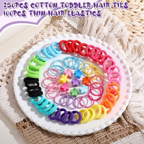 auroray 360PCS Soft Cotton Hair Ties for Toddlers & Baby - No Damage Elastics Seamless Ponytail Holders for Little Girls Daily Hair Accessories, Multicolor - Image 3