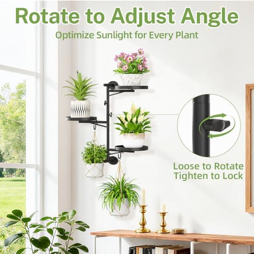 Wall Plant Holder, Rotating Floating Window Shelf, 3-Tier Black - Image 2