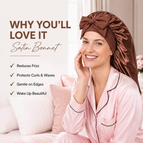 2Pcs Long Hair Bonnet for Sleeping, Satin Braid Bonnet for Women - Image 4