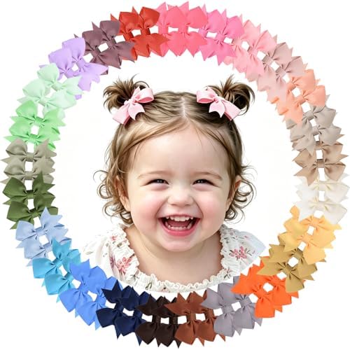 Baby Hair Clips for Girls 50PCS - 2" Girls Fully Lined Bows Hair Pins Tiny Hair Bows Alligator Clips for Baby Girls Infants Toddlers in Pairs by ALINMO