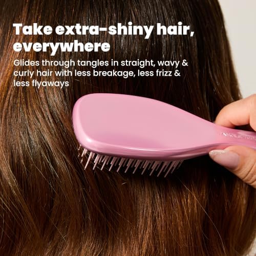 Tangle Teezer Chrome Detangler Mini Hair Brush, Straight to Curly, Pink - Image 2