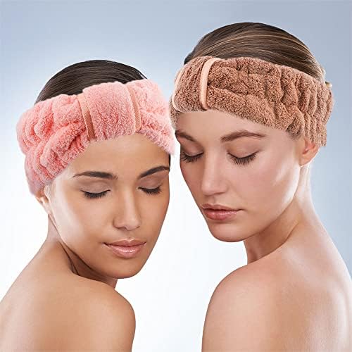 4 Pack Microfiber Towel Headbands for Washing Face, Spa & Skincare for Women (Coffee, Flesh Pink, Grey, Bright Red) - Image 3