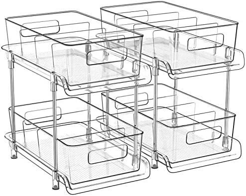 HIHEGD 2-Tier Bathroom Organizer with Dividers, Clear Under Sink and Pull-Out Cabinet Organizer for Kitchen and Pantry Storage by HIHEGD