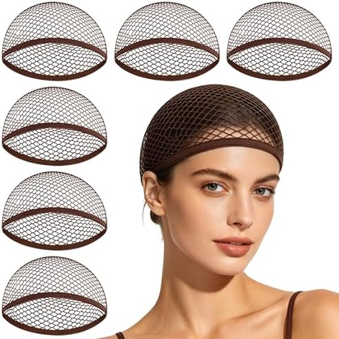 MEEZY 6 Pcs Brown Mesh Wig Caps for Women, Closed-End Fishnet Wig Cap Bulk Liner Weaving Hair Net for Women Men Halloween Cosplay Costume Dating Concerts Bachelorette Party by MEEZY