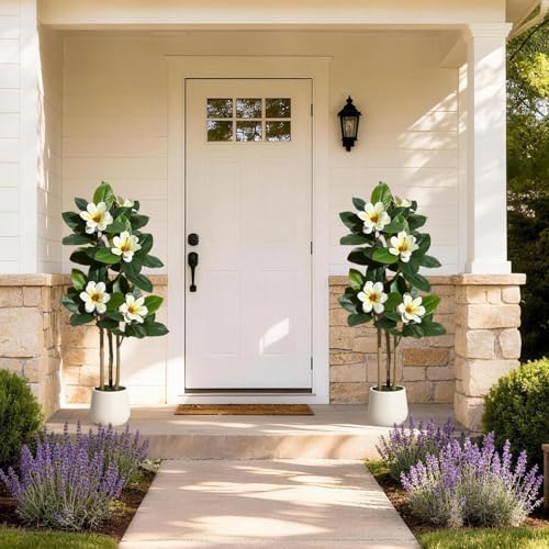 4 Inch Artificial Magnolia Tree with Pot, Faux Flower Tree with White Magnolia Blooms and Green Leaves, Potted Artificial Plant for Living Room, Bedroom, Office, Entryway, Store, Home Dector - Image 7