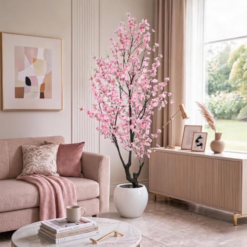 Faux Pink Cherry Blossom Tree 8ft(94in) Tall Artificial Plant - Image 2
