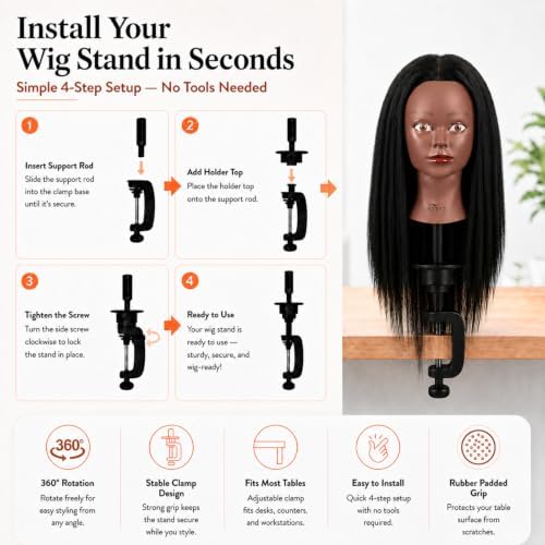 100% Real Hair Mannequin Head for Braiding Curling Styling Cosmetology Practice Doll Stand Human hair with Clamp Wig Tools for Kids Adults (16 Inch) - Image 6