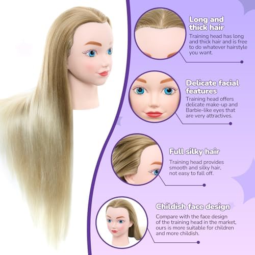 20" Mannequin Head with Hair - Cosmetology Manikin Practice Braiding Doll Head for Hair Styling, Training Head for Braiding Hairdressing for Kids - Image 4