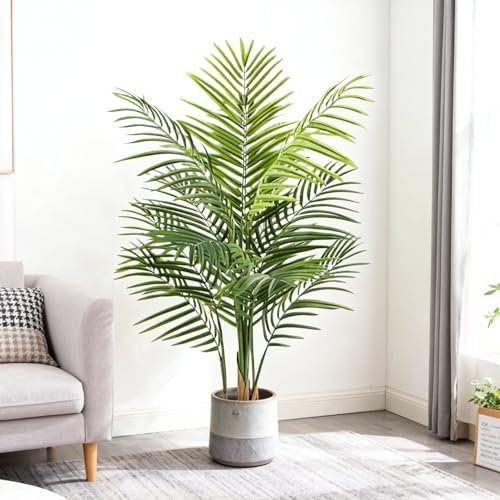 4ft Artificial Palm Tree Indoor, Large Fake Tropical Areca Palm with 13 Trunks, Tall Faux Floor Plants for Indoor Living Rooms Offices Bedroom Home Decor - Image 4