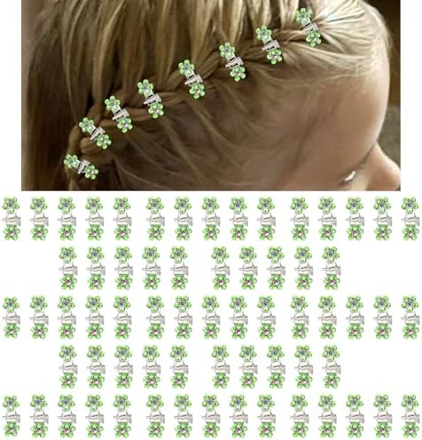 ANBALA 65PCS Mini Flower Hair Clips with Rhinestone Mini Glitter Teeth Rhinestone Flower Hair Accessories No-Slip Grip Metal Jaw Clamps for Girls Women (Silver-Green Crystal) by ANBALA