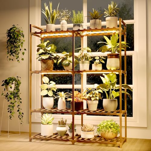 Bamworld Plant Stand with Grow Lights for Indoor Plants Wood Plant Shelf - Image 6