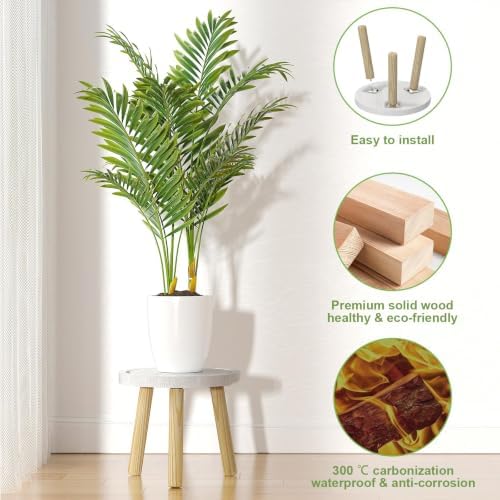Wood Plant Stands Indoor, 16.7" Tall Plant Stand Outdoor Mid-Century Plant Stool, Single Plant Table Modern Small Round Side/End Table for Living Room, Balcony, Office (Brown) - Image 4