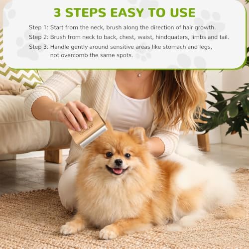 Pawaboo Deshedding Brush for Dogs & Cats, Dog Hair Removal Comb with Ergonomic Gripping, Wooden Grooming Shedding Brush for Long Hair Dogs and Cats, Hangable Pet Cleaning Comb Supplies, 3 Inch, Wood - Image 6