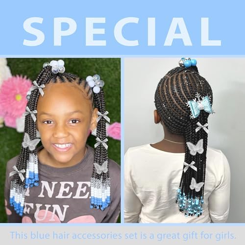 Hair Beads for Braid 100PCS Satin Small Hair Bows 2 Size Embroidery Butterfly Hair Clips Acrylic Pony Beads Loc Dreadlock Kits for Women and Girls - Image 2