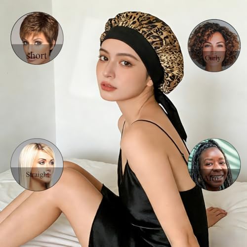 Satin Bonnet for Sleeping Women Leopard Print - Image 4