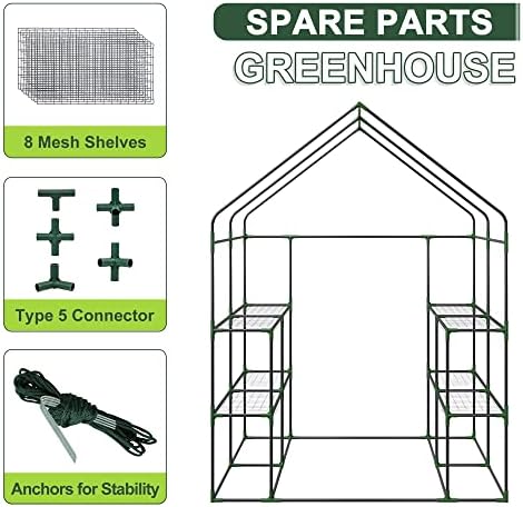 JupiterForce Walk-in Greenhouse for Outdoors, 3 Tiers 8 Shelves Portable PE Cover Green House with Anchors and Ropes, Plant Garden Hot House, 57 x 57 x 77 inch - Image 6
