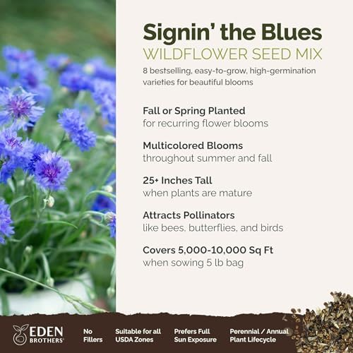 Eden Brothers Singin the Blues Wildflower Mixed Seeds for Planting, 5 lb, 2,400,000+ Seeds with Blue Flax, Lupine, Chicory, Attracts Pollinators, Plant in Spring or Fall, Zones 3, 4, 5, 6, 7, 8, 9, 10 - Image 2