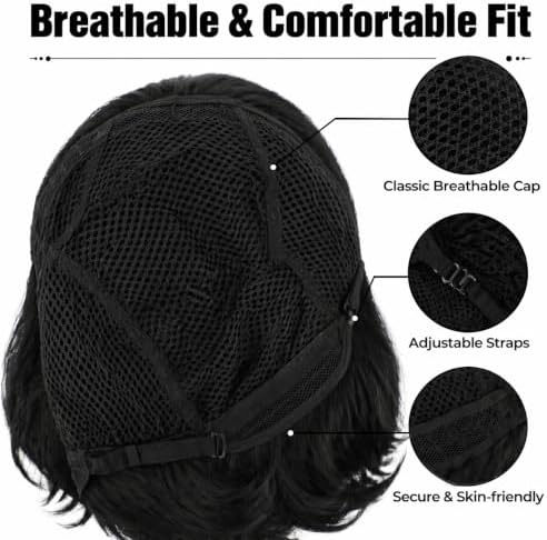 Short Black Bob Inward Curl Wig with Bangs for Women - Image 4