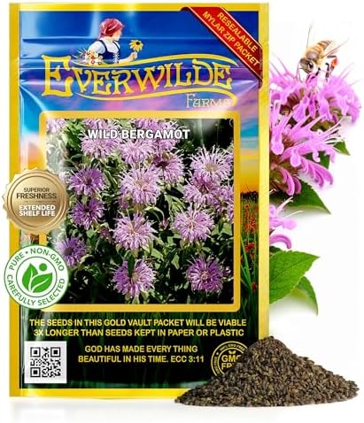Everwilde Wild Bergamot Seeds 1/4 lb – Native Perennial Wildflower – Attracts Bees, Butterflies & Hummingbirds – Drought Tolerant & Deer Resistant – Pollinator Gardens – Bulk Gold Vault Packet by Everwilde+Farms