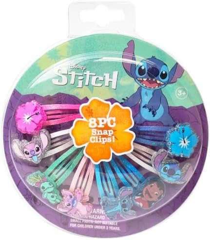 Disney Stitch Kids Hair Clips for Girls Snap Clips 8 Pack Multi Color Ages 3+ by LUVHERKIDS