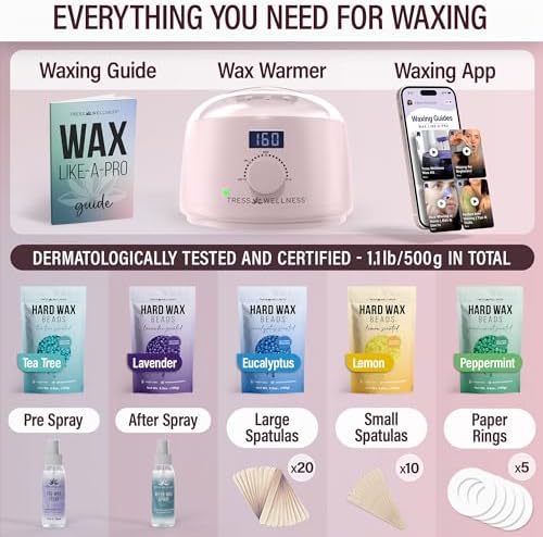 Tress Wellness Award Winning Waxing Kit for Sensitive Skin – Safe for Face & Skin, Easy to Use – At-Home Kit for Face, Bikini, Brazilian & Full Body - Digital Display, Pink - Image 2