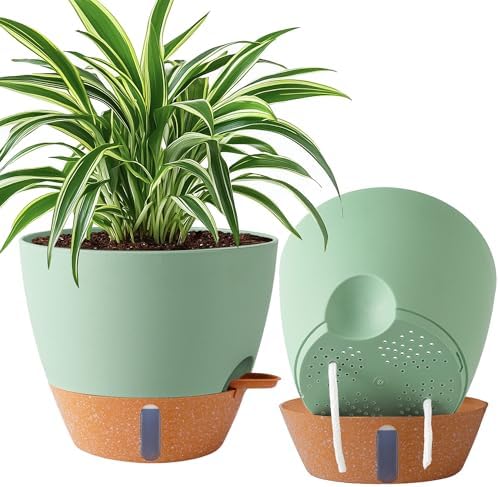 2 Pack 10 inch Plant Pots, Plastic Self Watering Planters by Fielda