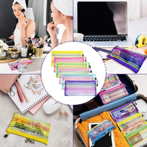 Mesh Bags with Zipper (6 Pack), Small Nylon Makeup Bag Cosmetic Pouches Travel Organizer for Purse Diaper Bag Home Organizing Striped Mix 6 Colors - Image 6