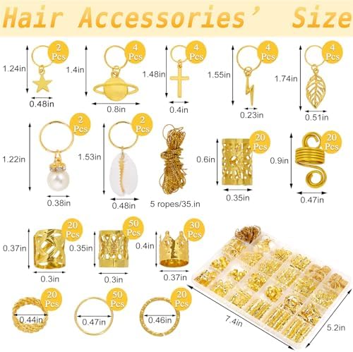 259 Pcs Hair Jewelry for Braids,Gold Hair Accessories for Women,Loc Jewelry for Hair Dreadlock Metal Hair Charms Braids Rings Cuffs Clips for Dreadlock Accessories Extensions Decorations Gold - Image 2