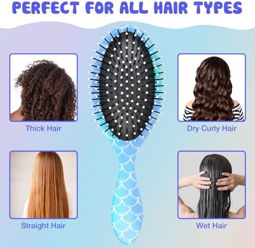 Kids Hair Brush Girls, Toddler Wet Dry Detangling Hair Brush for Curly Thick Hair Pain-Free Comb Girls Kids Women Unicorn Mermaid - Image 4