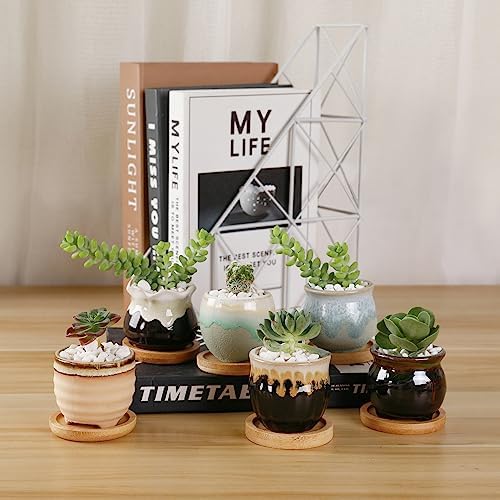 T4U Mini Ceramic Succulent Pots, Small Gift Planters, Retro Decor Set of 6 - Image 6