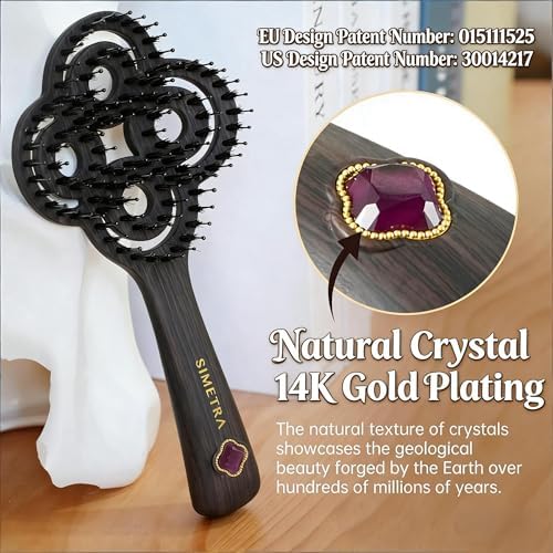 Simetra Detangler Hair Brush for Women and Men, Holiday Present - Original Detangling Brush for Curly Hair/Wet & Dry Hair, Natural Boar Bristles Hairbrush - Natural Crystal Inlay & 14K Gold Plating - Image 2