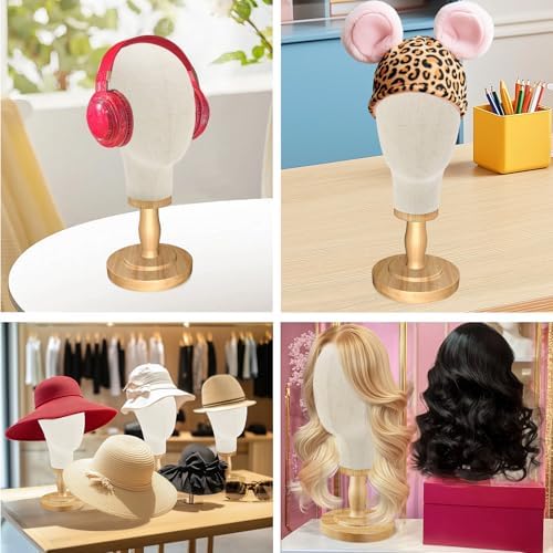 Wig Stand, 22inch Mannequin Head with Detachable Wood Base,Canvas Head Holder for Hair Styling Jewelry Glasses Headband Display, Wig Stand for Wigs,Hats, Caps, Headdress, Beige - Image 6