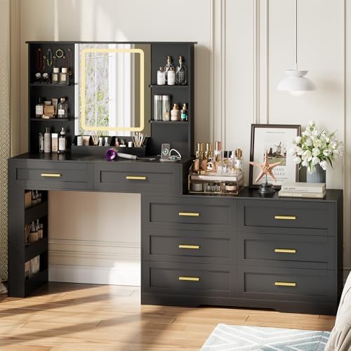 ELYKEN Makeup Vanity Desk with Mirror and Lights, Dresser Combo, Black by ELYKEN