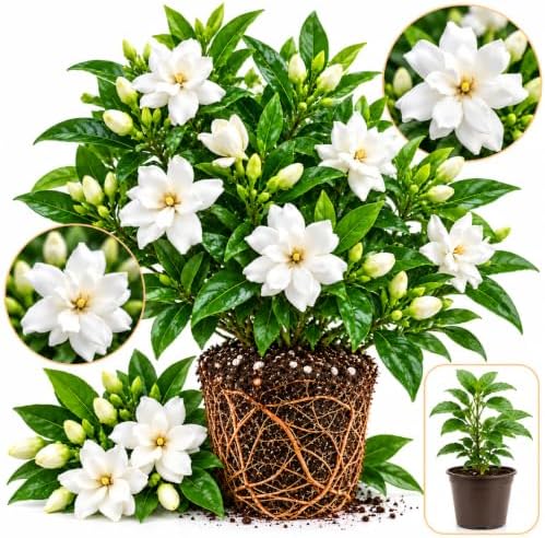 Frostproof Gardenia Jasmine Plant Indoor Live | 4-8 Inch Tall | Cold Hardy White-Blooming Jasmine | Easy to Grow Live Jasmine Plant for Indoor & Patio Décor by GINGERGLOW