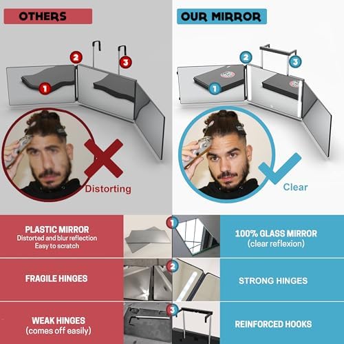 360 Mirror LED Lights Barber 3 Way Hanging Mirror Self Hair Cutting System - Image 3