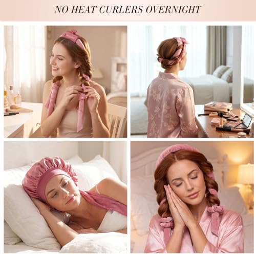obeoby Heatless Curls Overnight Set, No Heat Hair Curlers To Sleep In, Pink - Image 3