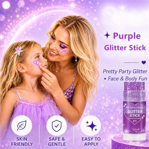 Go Ho Violet Purple Glitter Stick,Hair Face Body Shimmer for Women Kids - Image 5